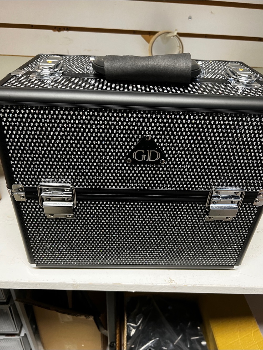 Gd Black Sparkle Cosmetic Case with Chrome Hardware